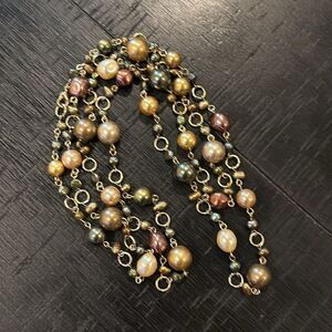 Long Pearl Boho Neutral & Gold Tone Chain Beaded Necklace Multicolor
